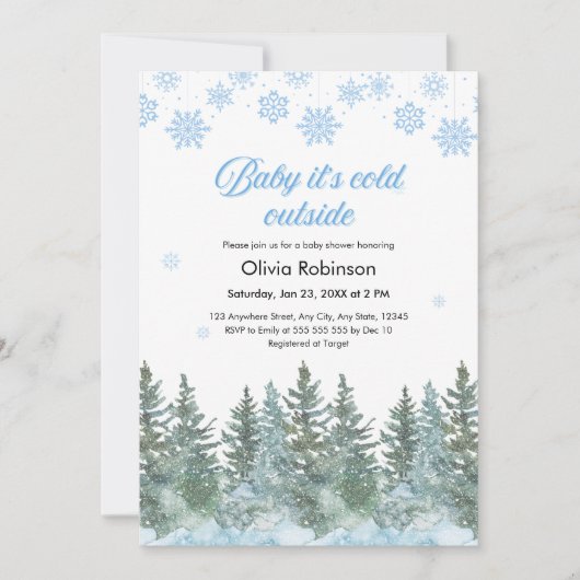 Baby It's Cold Outside Winter Baby Shower 招待状 (正面)