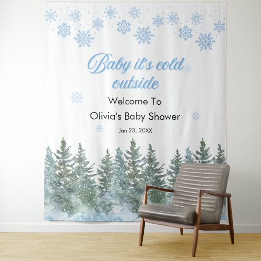Baby It's Cold Outside Winter Baby Shower Backdrop タペストリー (インサイチュ)
