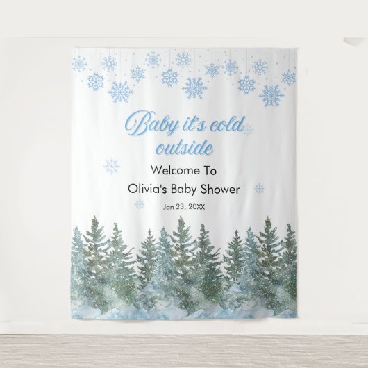 Baby It's Cold Outside Winter Baby Shower Backdrop タペストリー (正面)