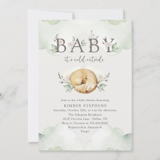 Baby Its Cold Outside Winter Baby Shower Cute Fox 招待状 (正面)