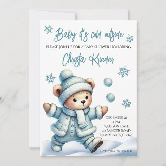"Baby It's Cold Outside" Winter Baby Shower Invite 招待状 (正面)