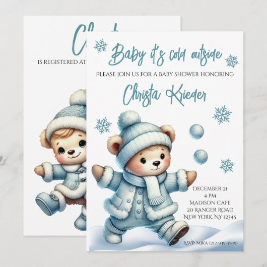 "Baby It's Cold Outside" Winter Baby Shower Invite 招待状 (正面/裏面)