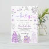 Baby Its Cold Outside Winter Baby Shower Purple 招待状 (スタンド正面)