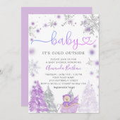 Baby Its Cold Outside Winter Baby Shower Purple 招待状 (正面/裏面)