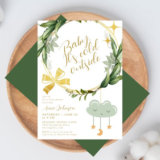 Baby Its Cold Outside Winter Botanical Baby Shower 招待状