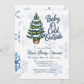 Baby, It's Cold Outside Winter Boy Baby Shower  招待状 (正面/裏面)