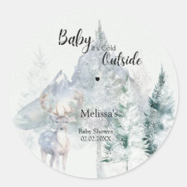 Baby Its Cold Outside Winter Evergreen Baby Shower ラウンドシール