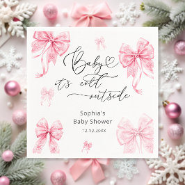 Baby Its Cold Outside Winter Pink Bow Baby Shower スタンダードカクテルナプキン