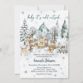 Baby It's Cold Outside Winter Woodland Baby Shower 招待状 (正面)