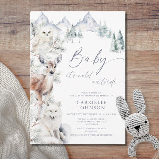 Baby It's Cold Outside Winter Woodland Baby Shower 招待状