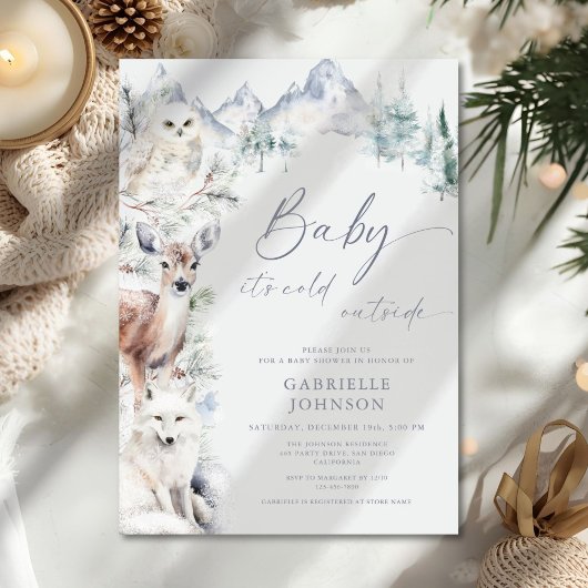 Baby It's Cold Outside Winter Woodland Baby Shower 招待状