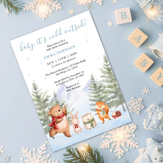 Baby It's Cold Outside Winter Woodland Baby Shower 招待状