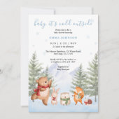 Baby It's Cold Outside Winter Woodland Baby Shower 招待状 (正面)