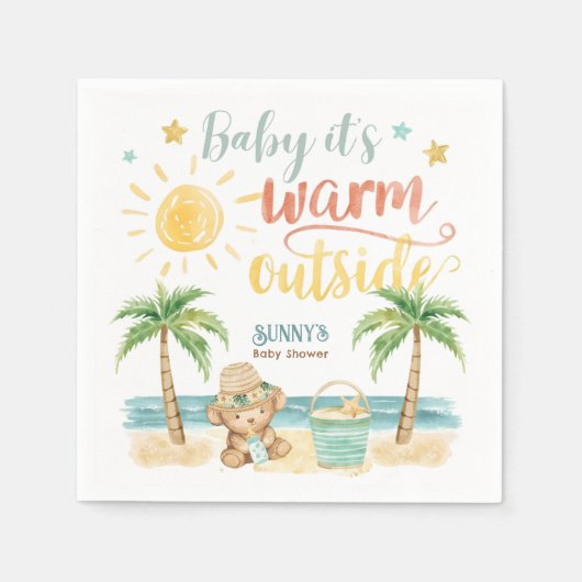 Baby It's Warm Outside Beach Baby Shower スタンダードカクテルナプキン (正面)