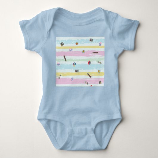 Baby Jersey Bodysuit – Sports & Stripes Pastel  ベビーボディスーツ (正面)