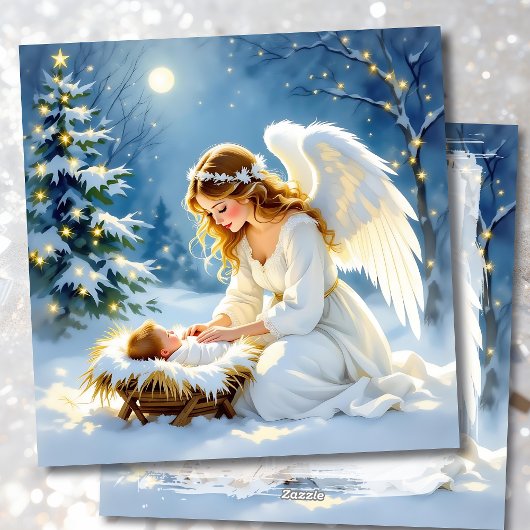 Baby Jesus and an Angel Christmas Poem シーズンカード