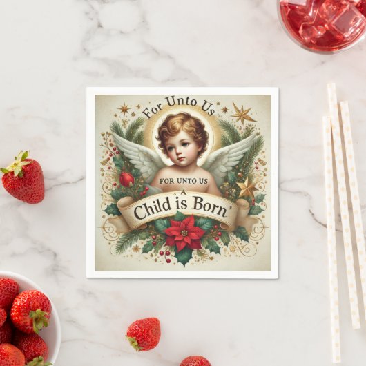 Baby Jesus Christmas Scripture Verse Découpage スタンダードカクテルナプキン (インサイチュ)