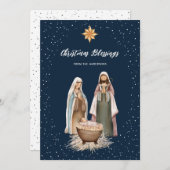 Baby Jesus Nativity Blue Christian Christmas シーズンカード (正面/裏面)