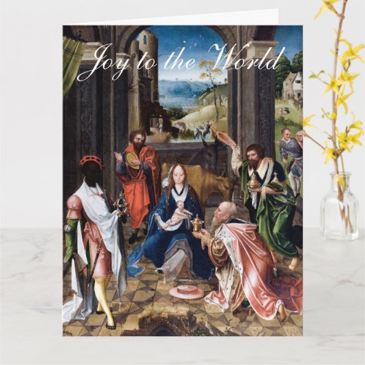 Baby Jesus with the Maji Christmas greeting カード (黄色い花)