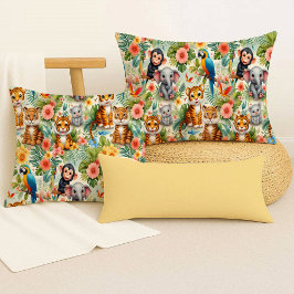Baby Jungle Animals Cute Tropical Throw Pillow クッション