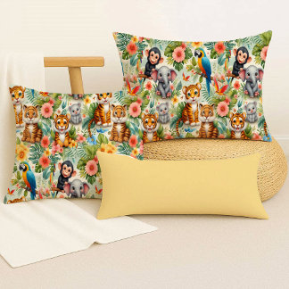Baby Jungle Animals Cute Tropical Throw Pillow クッション