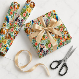 Baby Jungle Animals Tropical Gift Wrapping Paper ラッピングペーパー