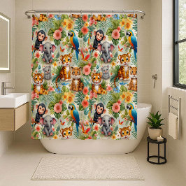 Baby Jungle Animals Tropical Kids Shower Curtain シャワーカーテン