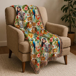 Baby Jungle Animals Tropical Kids Throw Blanket スローブランケット