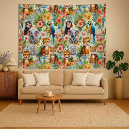 Baby Jungle Animals Tropical Nursery Tapestry タペストリー