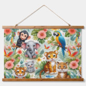 Baby Jungle Animals Tropical Wood Frame Tapestry 吊り下げ型タペストリー (正面)