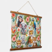 Baby Jungle Animals Tropical Wood Frame Tapestry 吊り下げ型タペストリー (傾斜あり)