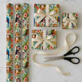 Baby Jungle Animals Tropical Wrapping Paper Bundle ラッピングペーパーシート