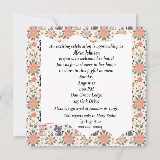 Baby Jungle Cats and Flowers 招待状 (正面)