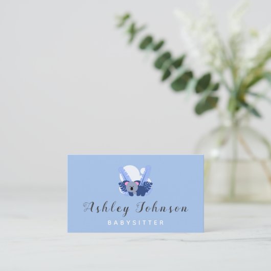 Baby Koala Babysitter Business Card Blue Tropical 名刺 (スタンド正面)