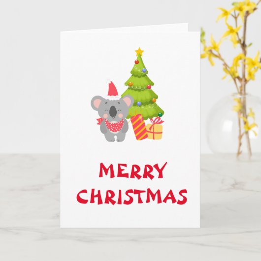 Baby Koala Christmas Folded Greeting Card カード (黄色い花)