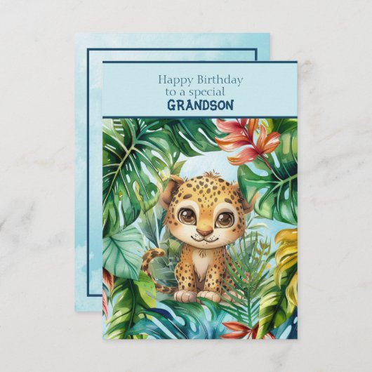 Baby Leopard Happy Birthday Special Grandson カード (正面/裏面)