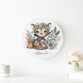 Baby Leopard Wild Jungle Safari Boho Nursery Decor ラージ壁時計 (ホーム)