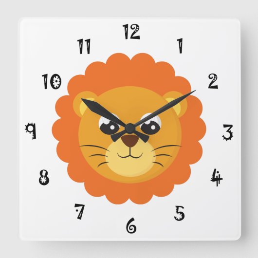 Baby Lion Face Wall Clock スクエア壁時計 (正面)
