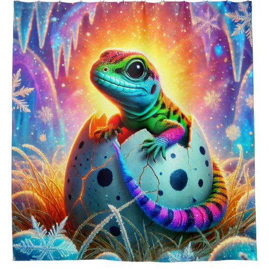 Baby Lizard Hatching シャワーカーテン (正面)