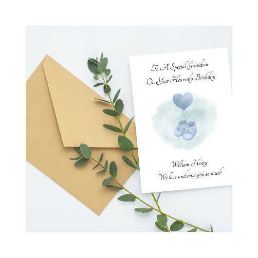 Baby Loss Blue Booties Remembrance Birthday Card カード