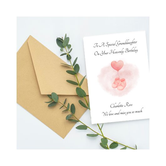 Baby Loss Pink Booties Remembrance Birthday Card カード