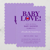 BABY LOVE! 大胆なパープルのベビーシャワー招待状 招待状 (正面/裏面)