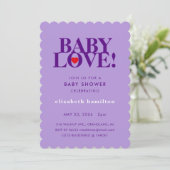 BABY LOVE! 大胆なパープルのベビーシャワー招待状 招待状 (スタンド正面)