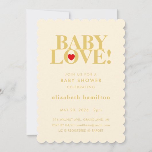 BABY LOVE! Bold Cream Gold Baby Shower Invitation 招待状 (正面)