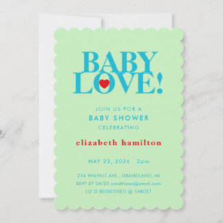 BABY LOVE! Bold Green Blue Baby Shower Invitation 招待状