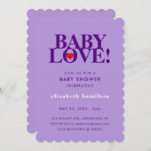 BABY LOVE! Bold Purple Baby Shower Invitation 招待状 (正面/裏面)