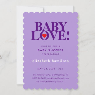 BABY LOVE! Bold Purple Baby Shower Invitation 招待状