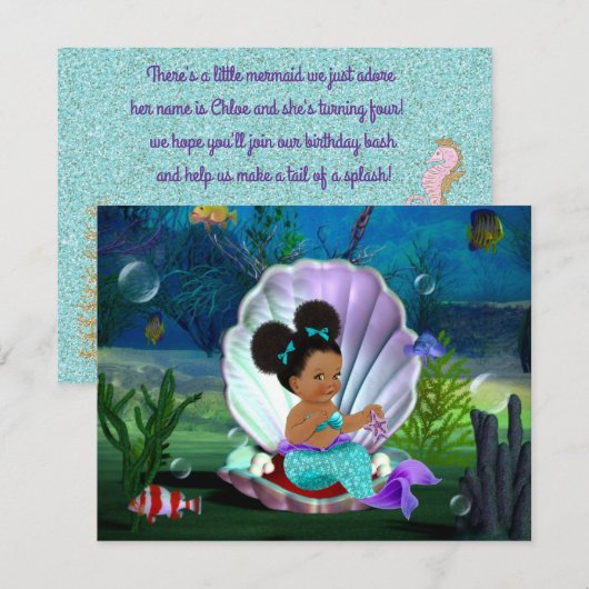 Baby Mermaid Party Digital Download Invite 招待状 (正面/裏面)