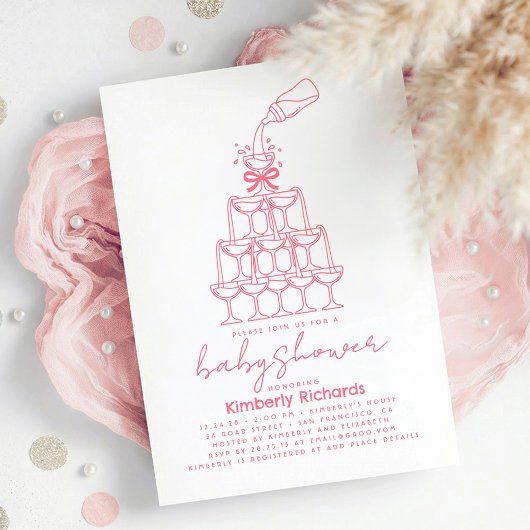 Baby Milk Bottle Champagne Tower Funny Baby Shower 招待状