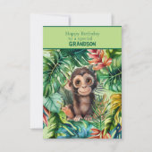 Baby Monkey Happy Birthday Special Grandson カード (正面)